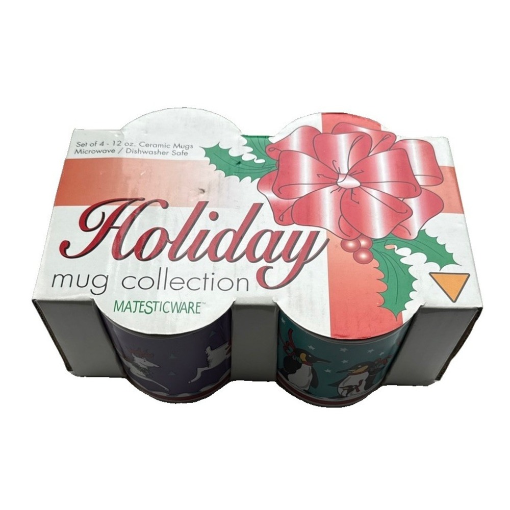 Vintage 1998 Majesticware Holiday Mug Collection Set of 4 12oz Mugs NEW in BOX